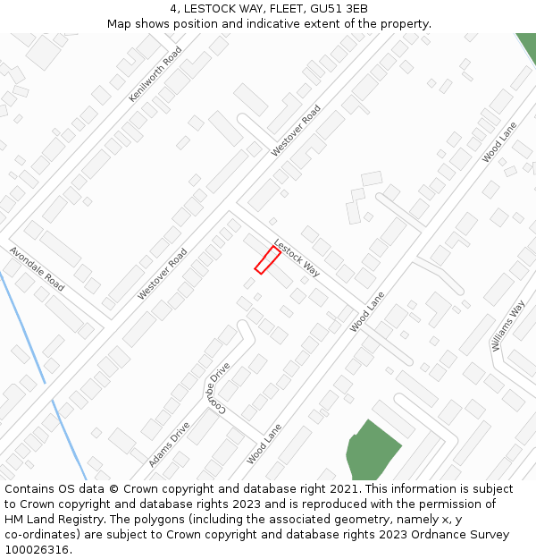 4, LESTOCK WAY, FLEET, GU51 3EB: Location map and indicative extent of plot