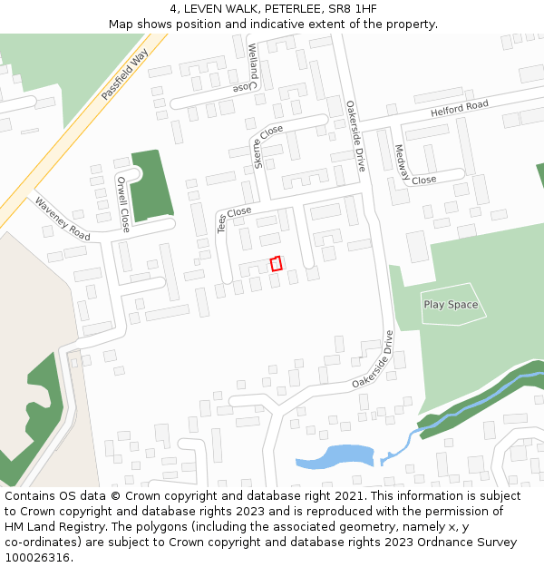 4, LEVEN WALK, PETERLEE, SR8 1HF: Location map and indicative extent of plot
