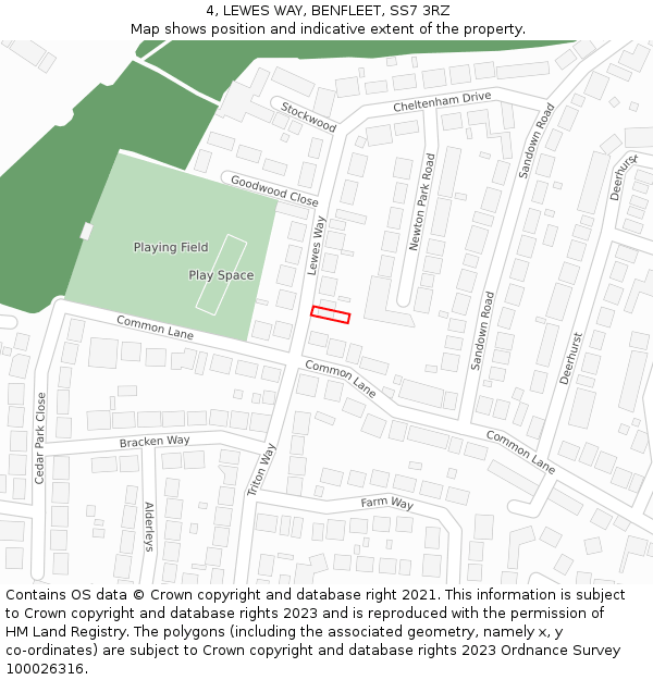 4, LEWES WAY, BENFLEET, SS7 3RZ: Location map and indicative extent of plot