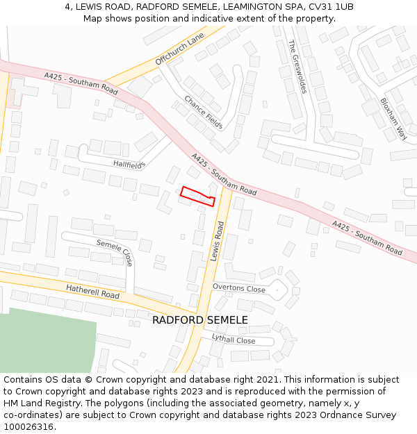 4, LEWIS ROAD, RADFORD SEMELE, LEAMINGTON SPA, CV31 1UB: Location map and indicative extent of plot