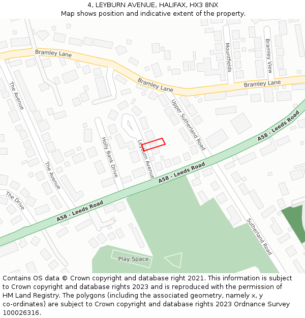 4, LEYBURN AVENUE, HALIFAX, HX3 8NX: Location map and indicative extent of plot