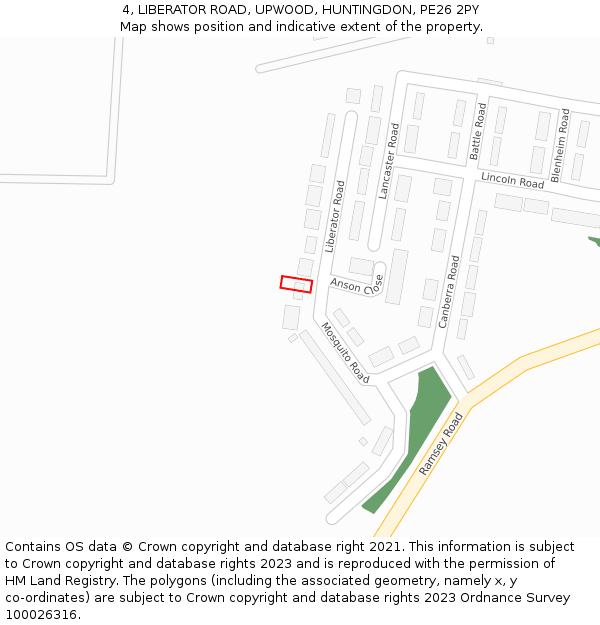 4, LIBERATOR ROAD, UPWOOD, HUNTINGDON, PE26 2PY: Location map and indicative extent of plot