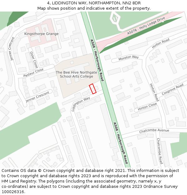 4, LIDDINGTON WAY, NORTHAMPTON, NN2 8DR: Location map and indicative extent of plot