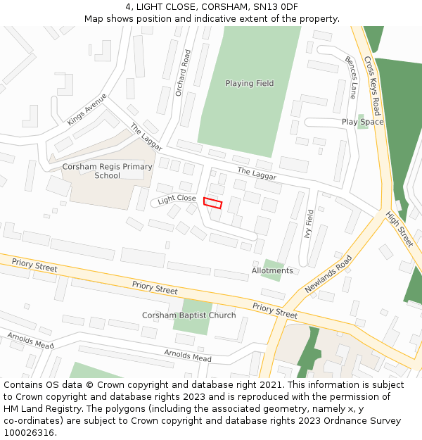 4, LIGHT CLOSE, CORSHAM, SN13 0DF: Location map and indicative extent of plot