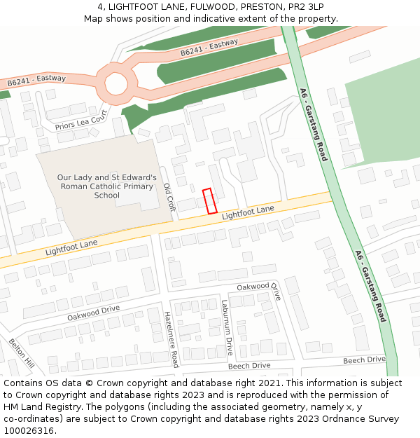 4, LIGHTFOOT LANE, FULWOOD, PRESTON, PR2 3LP: Location map and indicative extent of plot