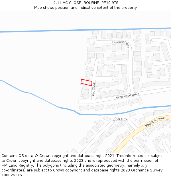 4, LILAC CLOSE, BOURNE, PE10 9TS: Location map and indicative extent of plot