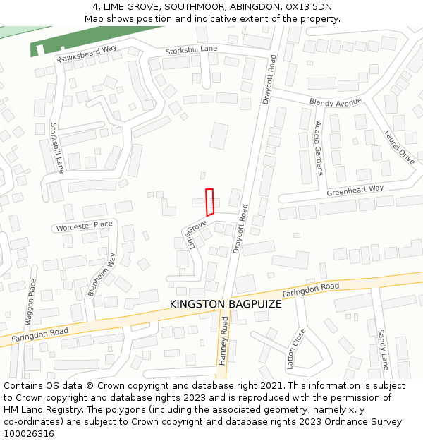 4, LIME GROVE, SOUTHMOOR, ABINGDON, OX13 5DN: Location map and indicative extent of plot