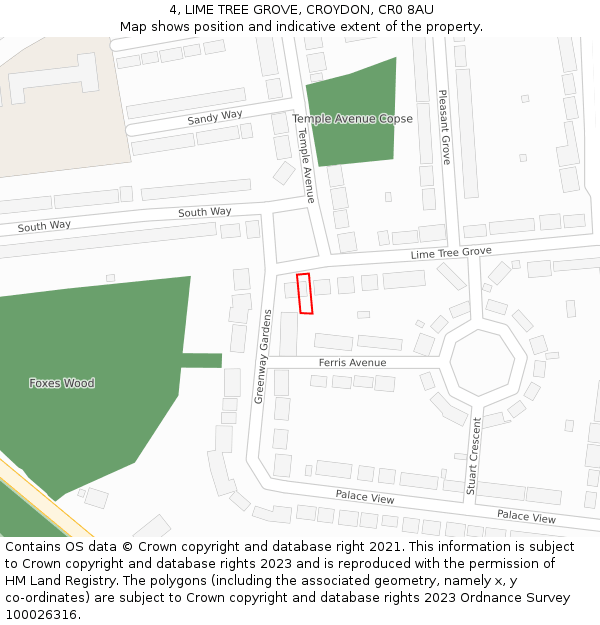 4, LIME TREE GROVE, CROYDON, CR0 8AU: Location map and indicative extent of plot
