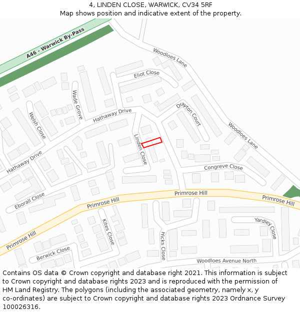 4, LINDEN CLOSE, WARWICK, CV34 5RF: Location map and indicative extent of plot