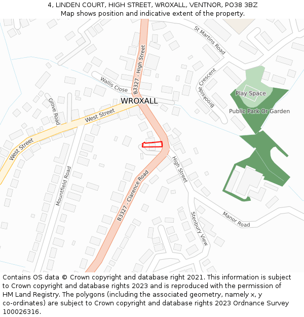 4, LINDEN COURT, HIGH STREET, WROXALL, VENTNOR, PO38 3BZ: Location map and indicative extent of plot