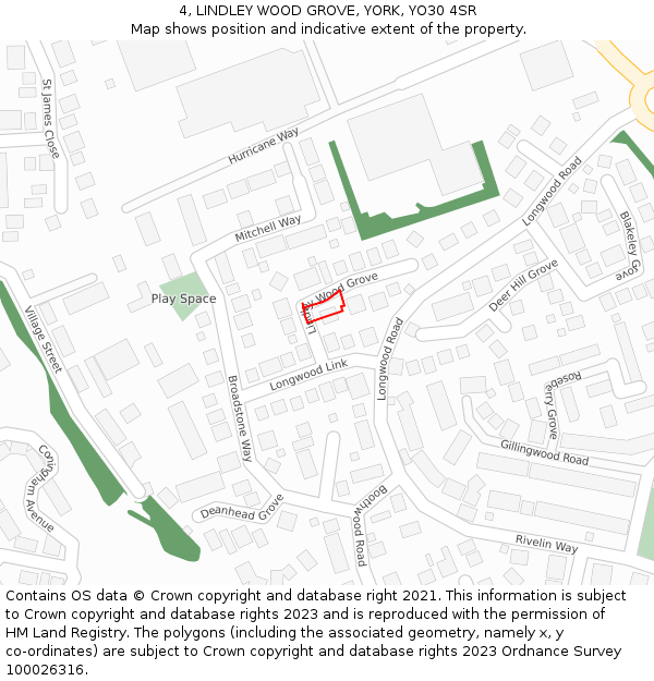 4, LINDLEY WOOD GROVE, YORK, YO30 4SR: Location map and indicative extent of plot