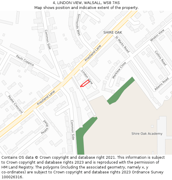 4, LINDON VIEW, WALSALL, WS8 7AS: Location map and indicative extent of plot