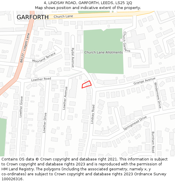 4, LINDSAY ROAD, GARFORTH, LEEDS, LS25 1JQ: Location map and indicative extent of plot