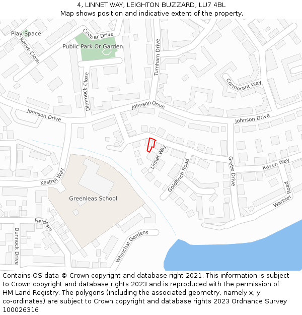 4, LINNET WAY, LEIGHTON BUZZARD, LU7 4BL: Location map and indicative extent of plot
