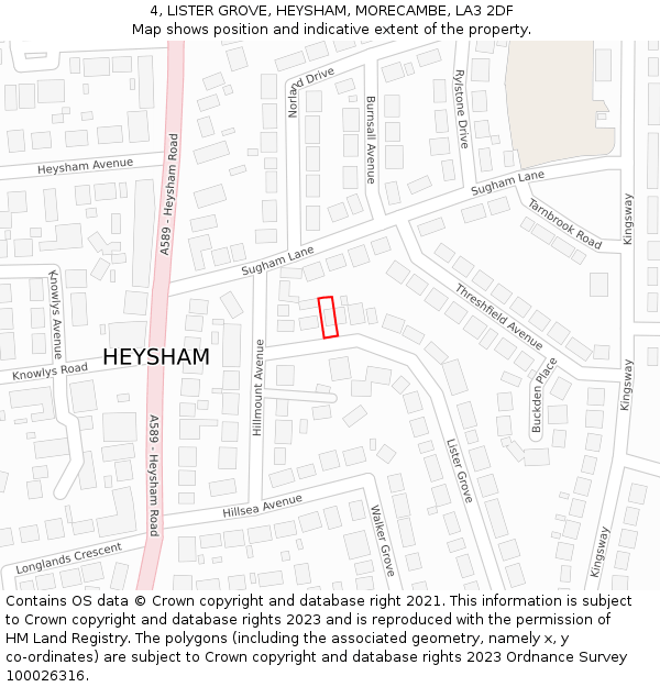 4, LISTER GROVE, HEYSHAM, MORECAMBE, LA3 2DF: Location map and indicative extent of plot