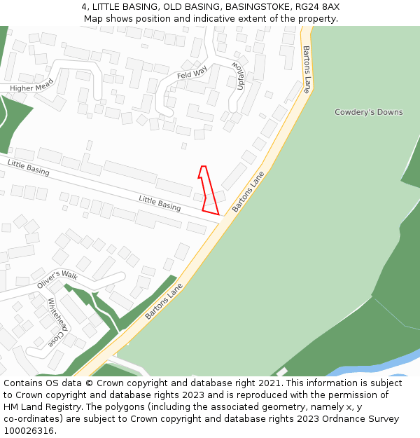 4, LITTLE BASING, OLD BASING, BASINGSTOKE, RG24 8AX: Location map and indicative extent of plot