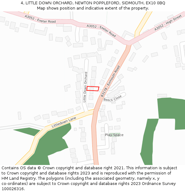 4, LITTLE DOWN ORCHARD, NEWTON POPPLEFORD, SIDMOUTH, EX10 0BQ: Location map and indicative extent of plot