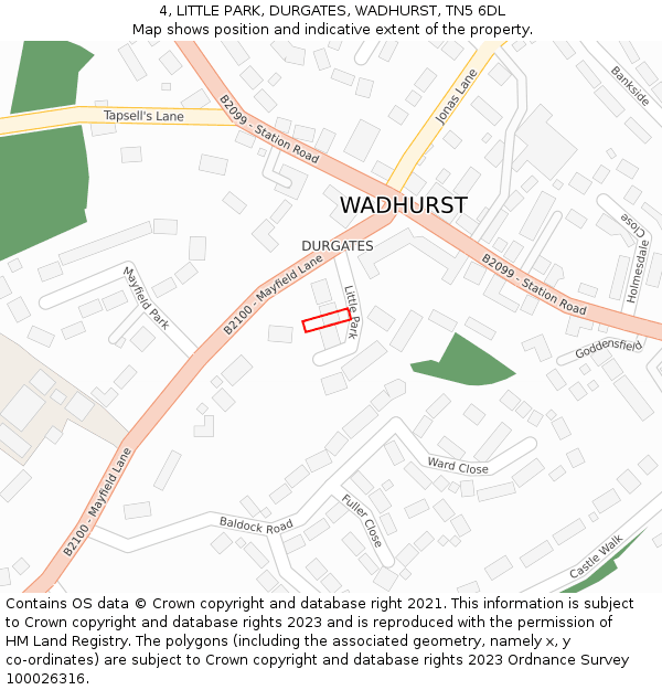 4, LITTLE PARK, DURGATES, WADHURST, TN5 6DL: Location map and indicative extent of plot