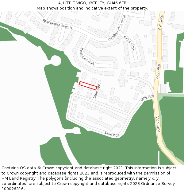 4, LITTLE VIGO, YATELEY, GU46 6ER: Location map and indicative extent of plot