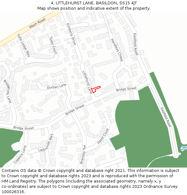 4, LITTLEHURST LANE, BASILDON, SS15 4JT: Location map and indicative extent of plot