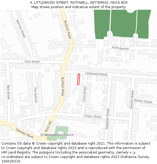 4, LITTLEWOOD STREET, ROTHWELL, KETTERING, NN14 6DX: Location map and indicative extent of plot