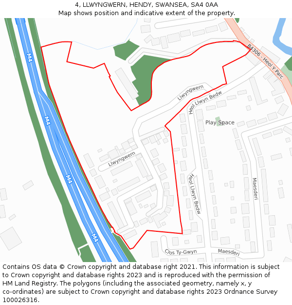 4, LLWYNGWERN, HENDY, SWANSEA, SA4 0AA: Location map and indicative extent of plot