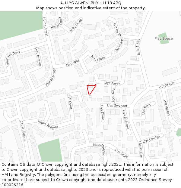 4, LLYS ALWEN, RHYL, LL18 4BQ: Location map and indicative extent of plot