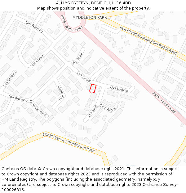 4, LLYS DYFFRYN, DENBIGH, LL16 4BB: Location map and indicative extent of plot