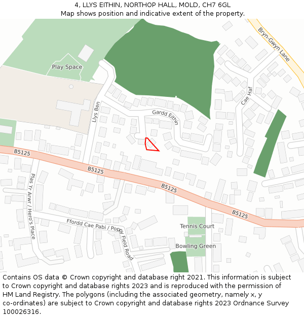 4, LLYS EITHIN, NORTHOP HALL, MOLD, CH7 6GL: Location map and indicative extent of plot