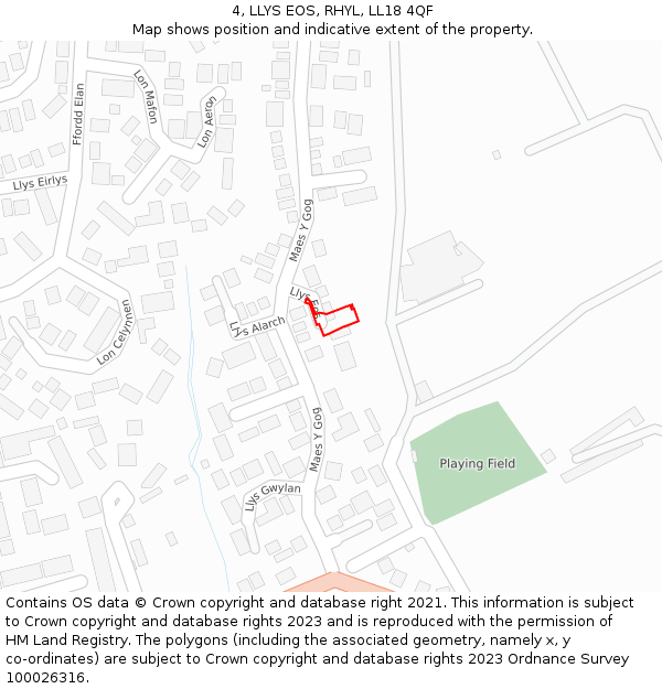 4, LLYS EOS, RHYL, LL18 4QF: Location map and indicative extent of plot