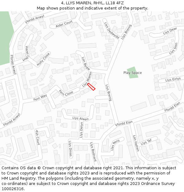 4, LLYS MIAREN, RHYL, LL18 4FZ: Location map and indicative extent of plot