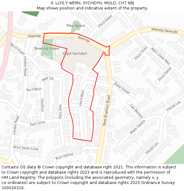 4, LLYS Y WERN, SYCHDYN, MOLD, CH7 6BJ: Location map and indicative extent of plot