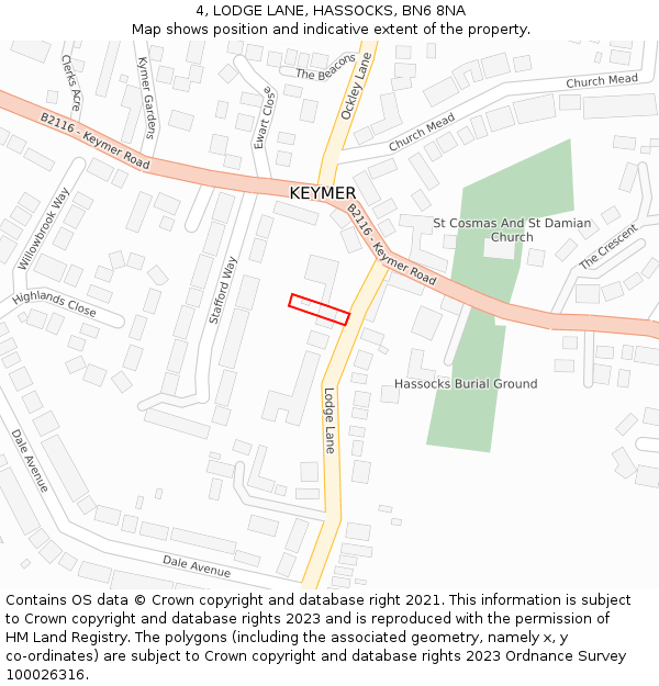 4, LODGE LANE, HASSOCKS, BN6 8NA: Location map and indicative extent of plot