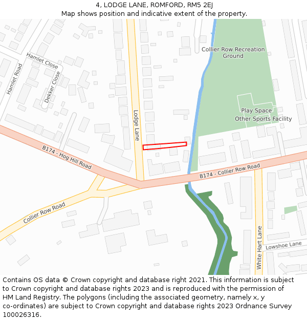 4, LODGE LANE, ROMFORD, RM5 2EJ: Location map and indicative extent of plot