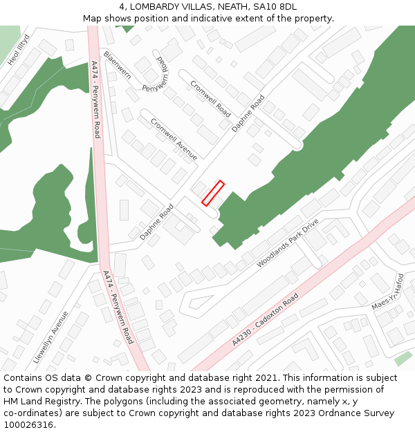4, LOMBARDY VILLAS, NEATH, SA10 8DL: Location map and indicative extent of plot