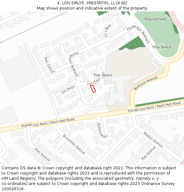 4, LON EIRLYS, PRESTATYN, LL19 9JZ: Location map and indicative extent of plot