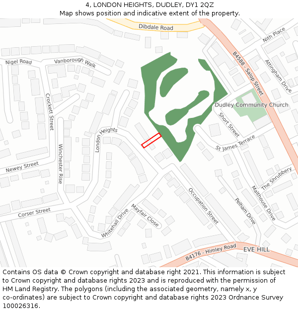 4, LONDON HEIGHTS, DUDLEY, DY1 2QZ: Location map and indicative extent of plot