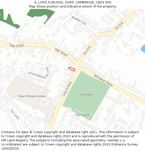 4, LONG FURLONG, OVER, CAMBRIDGE, CB24 5PG: Location map and indicative extent of plot