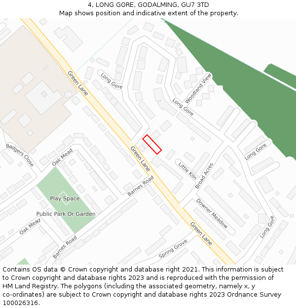 4, LONG GORE, GODALMING, GU7 3TD: Location map and indicative extent of plot