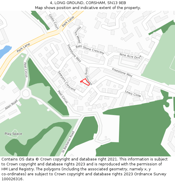 4, LONG GROUND, CORSHAM, SN13 9EB: Location map and indicative extent of plot