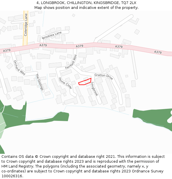 4, LONGBROOK, CHILLINGTON, KINGSBRIDGE, TQ7 2LX: Location map and indicative extent of plot