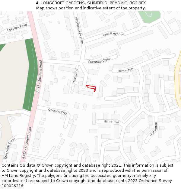 4, LONGCROFT GARDENS, SHINFIELD, READING, RG2 9FX: Location map and indicative extent of plot