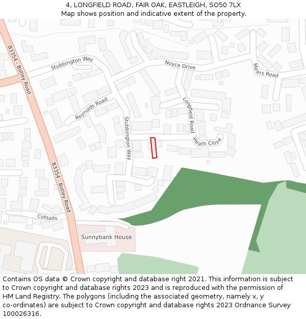 4, LONGFIELD ROAD, FAIR OAK, EASTLEIGH, SO50 7LX: Location map and indicative extent of plot