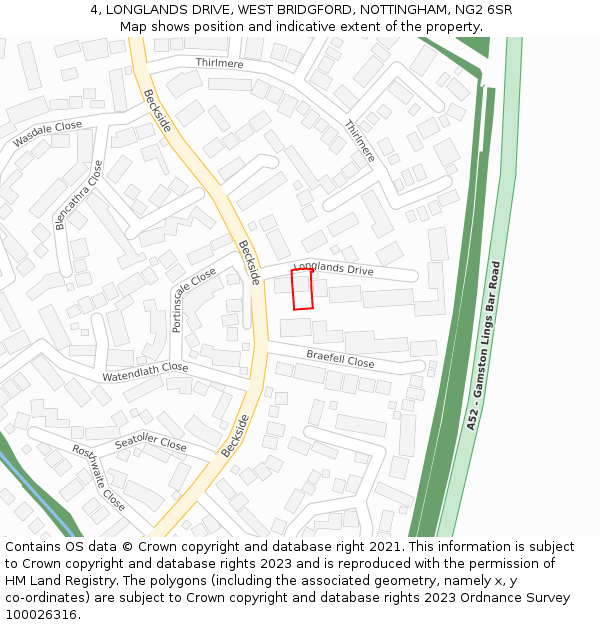 4, LONGLANDS DRIVE, WEST BRIDGFORD, NOTTINGHAM, NG2 6SR: Location map and indicative extent of plot