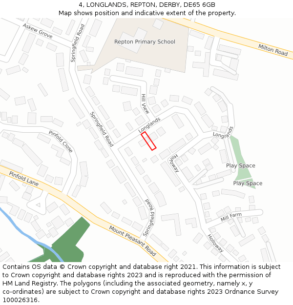 4, LONGLANDS, REPTON, DERBY, DE65 6GB: Location map and indicative extent of plot