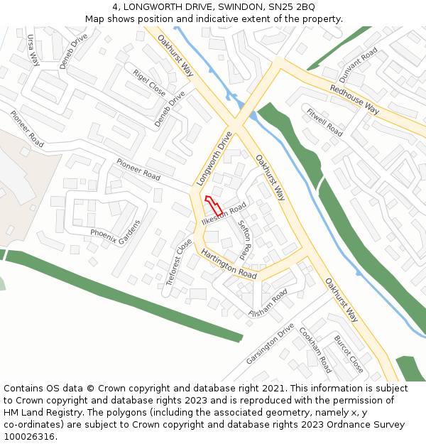 4, LONGWORTH DRIVE, SWINDON, SN25 2BQ: Location map and indicative extent of plot