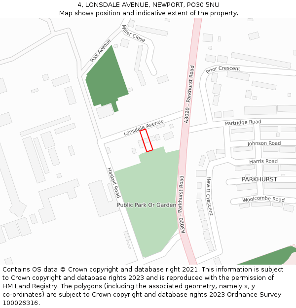 4, LONSDALE AVENUE, NEWPORT, PO30 5NU: Location map and indicative extent of plot