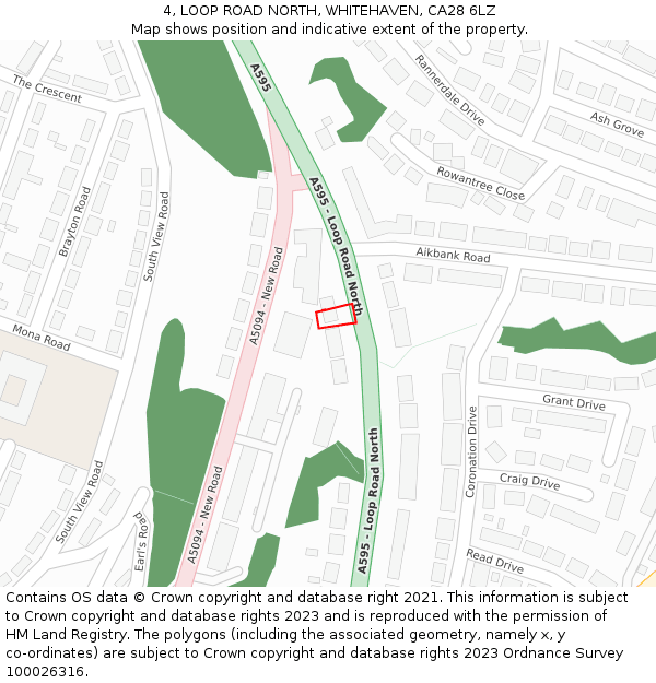 4, LOOP ROAD NORTH, WHITEHAVEN, CA28 6LZ: Location map and indicative extent of plot