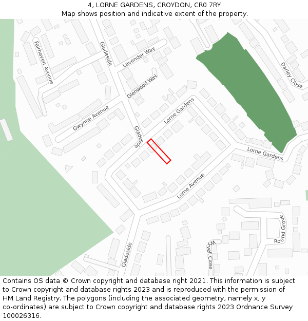 4, LORNE GARDENS, CROYDON, CR0 7RY: Location map and indicative extent of plot