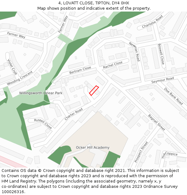 4, LOVATT CLOSE, TIPTON, DY4 0HX: Location map and indicative extent of plot